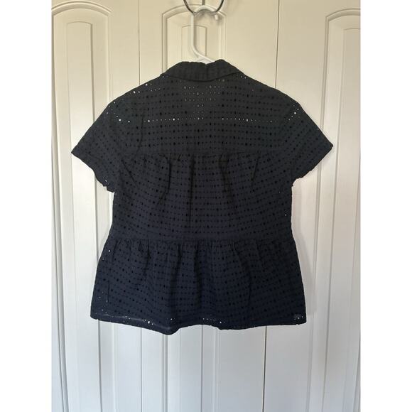 Madewell Navy Blue Blouse Eyelet Seamed Button Down Shirt 100% Cotton Sz XS - Picture 4 of 4